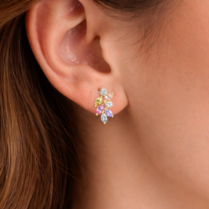 Multi-Sapphire Marquise & Round 18KT Yellow Gold Earrings – 18KYES02