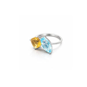 Citrine & Blue Topaz Toi et Moi Ring -  SR004