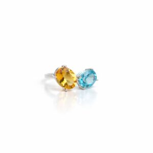 Citrine & Blue Topaz Double-Stone Sterling Silver Ring – SR001