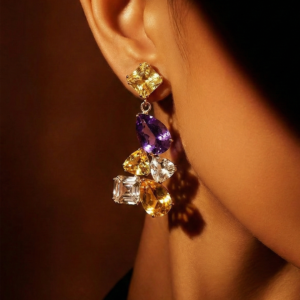 Citrine, Amethyst & White Topaz Sterling Silver Earrings – SES010