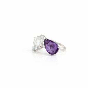 White Quartz & Amethyst Double-Stone Sterling Silver Ring – SR020