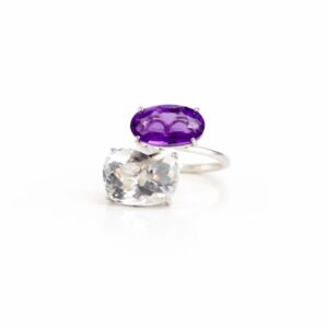 White Quartz & Amethyst Double-Stone Sterling Silver Ring – SR022