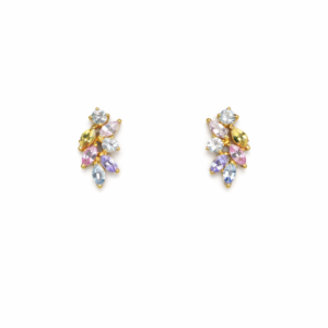 Multi-Sapphire Marquise & Round 18KT Yellow Gold Earrings – 18KYES02