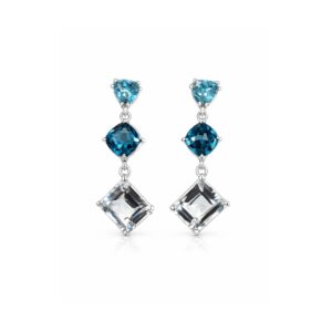 Silver Earring  Sky Blue topaz Trilliant (2) London Blue topaz Cushion (2) White Quartz Octagon (2)