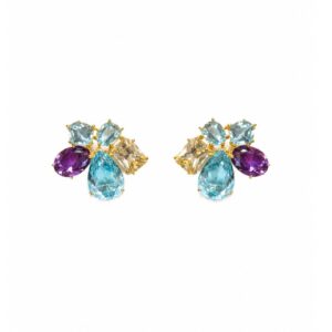 Silver Earring (Gold Plated) Blue topaz Octagon/Oval/Pear (6) Amethyst Oval (2) Scapolite Octagon (2)