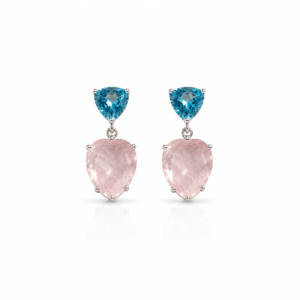 Silver Earring Blue Topaz Trilliant  (1)  Rose Quartz heart (1)