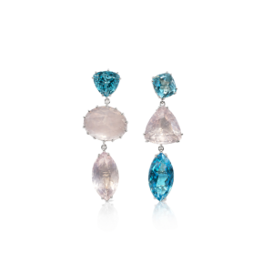 Silver Earring  Blue Topaz Trilliant/cushion/marquise (3) Rose Quartz Oval/Trilliant/marquise (3)