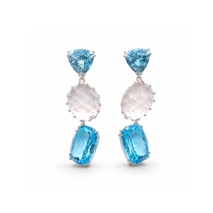 Silver Earring Blue topaz Trilliant/Cushion (4) Rose Quartz oval (2)