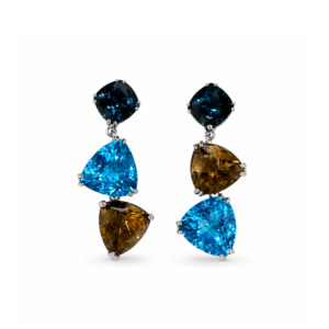 Silver Earring London Blue Topaz -Cushion(2), Royal Blue Topaz-Trilliant(2) & Honey Quartz-Trilliant(2)