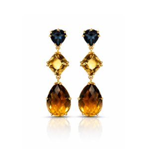 Silver Earring London Blue Topaz-Trilliant, (2), Citrine-Cushion(2) & Honey Quartz-Pear(2)