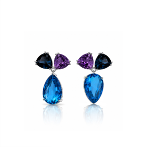 Silver Earring London Blue Topaz -Trilliant, (2), Amethyst-Trilliant(2) & Royal Blue Topaz-Pearsilver(2)