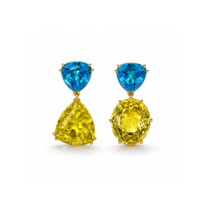 Silver Earring Green gold -Trilliant/Oval(2) & Blue Topaz-Trilliant (2)