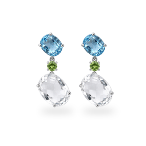 Silver Earring White Quartz-Oval(2) Blue Topaz-Oval(2) Peridot-Round(2)