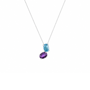 Amethyst Oval & Blue Topaz cushion | Silver Pendant