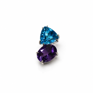 Blue Topaz Trilliant  &  Amethyst Oval  | Silver pendant