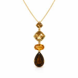 Olive Quartz Cushion | Citrine Oval &  Honey Quartz pear | Silver pendant (Gold Plated)