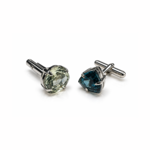 Green Amethyst Cushion & London Blue Topaz | Silver Cufflink