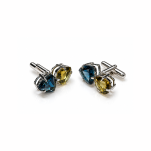 London Blue Topaz Trilliant & Olive Quartz Trilliant  | Silver Cufflink
