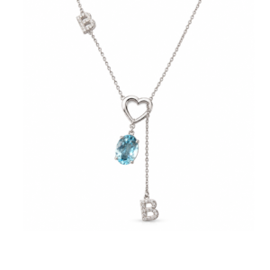 Silver Blue topa Oval & White Topaz Round | Necklace
