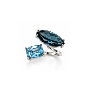 London Blue Topaz Marquise & Sky Blue Topaz Cushion | Sterling Silver Ring