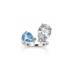 Blue Topaz pear & White Topaz pear | Sterling Silver Ring