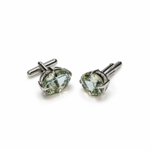 Green Amethyst Oval | Silver Cufflink