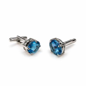 Blue topaz Round | Silver Cufflink