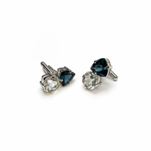 Green Amethyst Cushion & London Blue Topaz Trilliant | Silver cufflink
