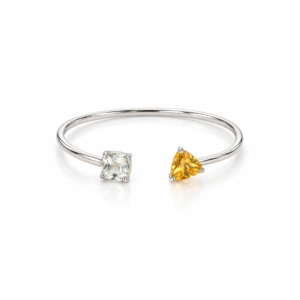 Citrine Trilliant & Garnet pear| Silver Bangle (Gold Plated)